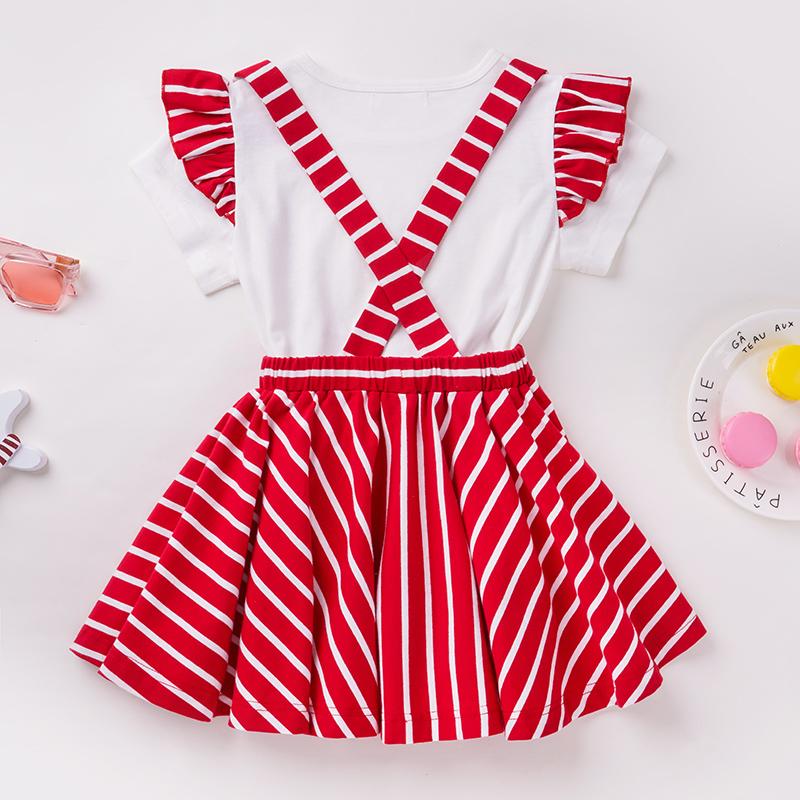 Toddler Girl Ruffle Sleeve Top & Striped Strap Dress - PrettyKid
