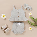 Baby Girl 3pcs Solid Color Cami Top & Shorts & Headband - PrettyKid