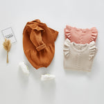 Baby Girls Spring and Autumn Pure Color Knitted Triangle Bag Asshole Fly Sleeve Jumpsuit - PrettyKid