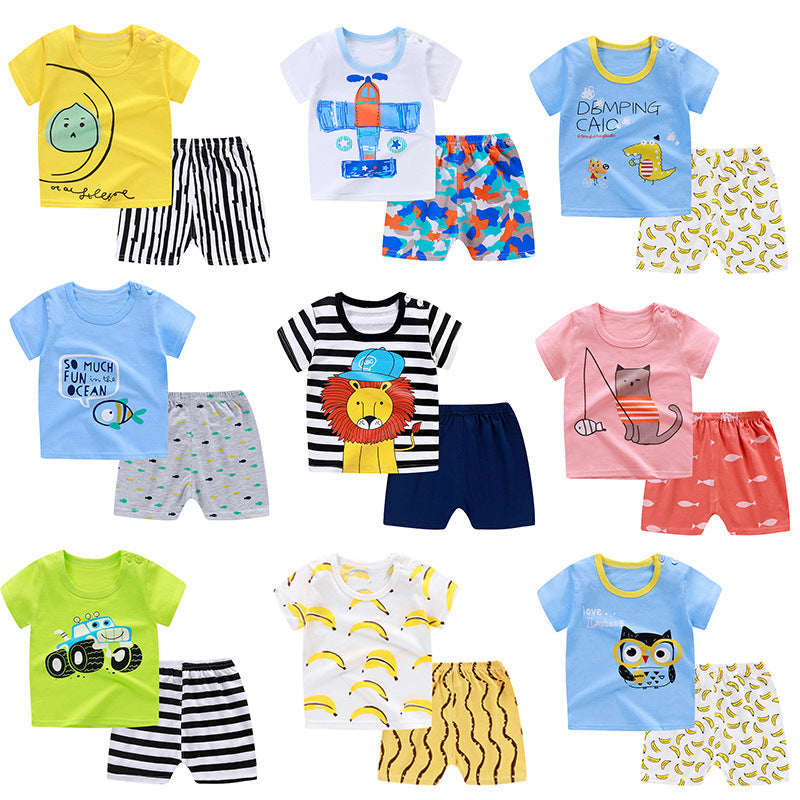 Toddler Cotton Cartoon Print Short-sleeved Shorts Set Children's Boutique Clothing Vendors - PrettyKid