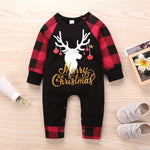 Toddler boys girls' New year's Christmas elk one piece Plaid creeping suit - PrettyKid