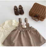 2 Pieces Set Baby Kid Girls Solid Color Tops And Checked Dresses