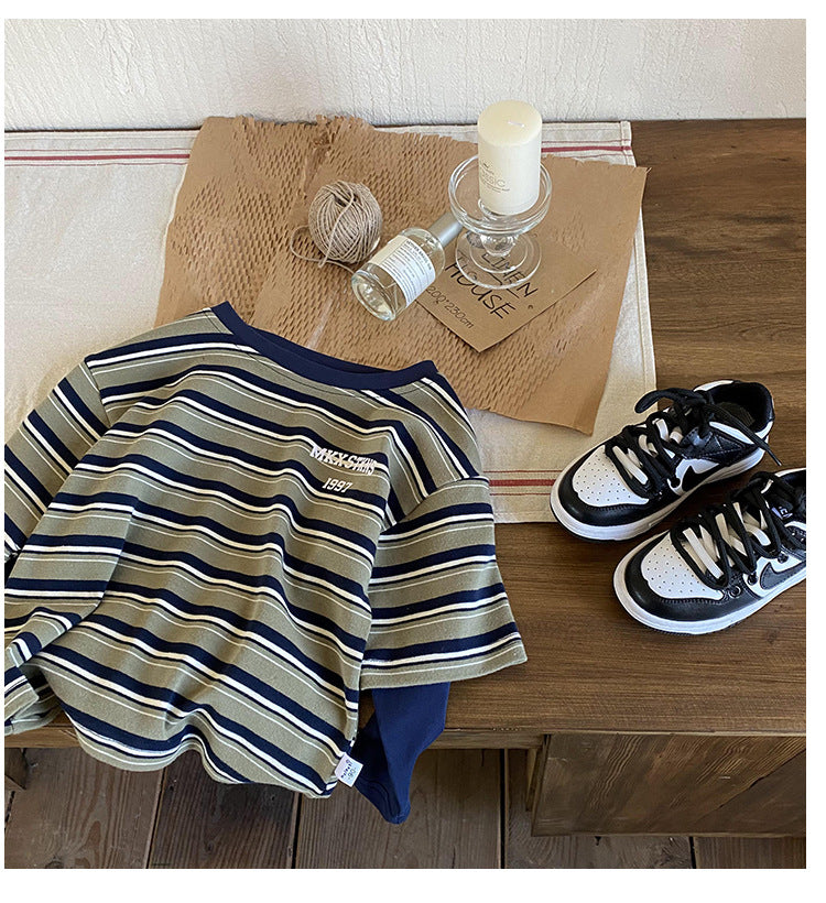 Kid Boys Striped Letters Tops