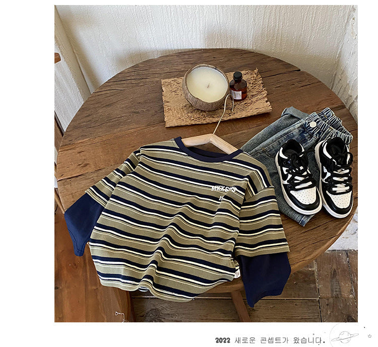 Kid Boys Striped Letters Tops