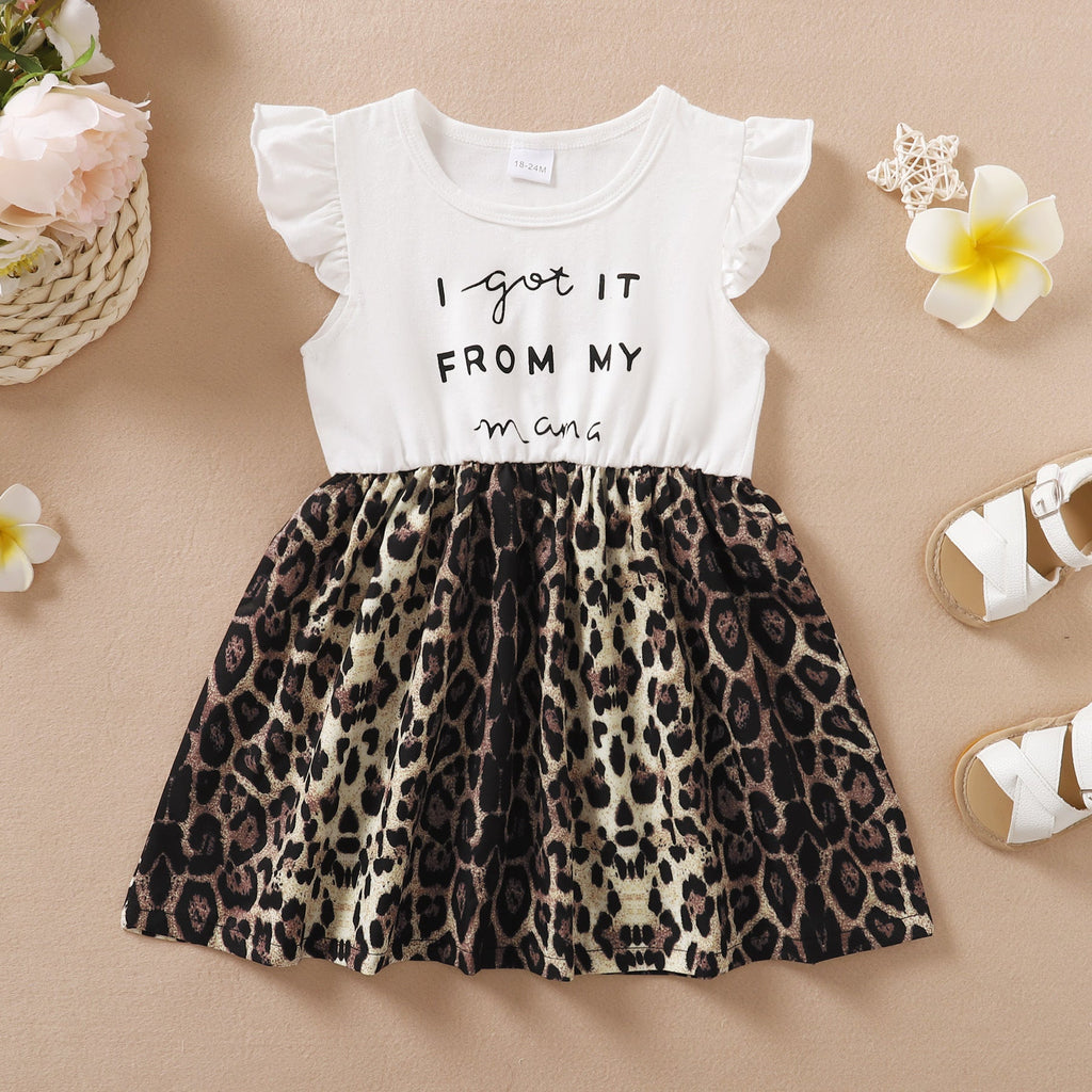 Baby Kid Girls Letters Color-blocking Leopard print Dresses