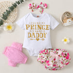 4 Pieces Set Baby Girls Letters Rompers Flower Shorts Bow Headwear And Others accessories