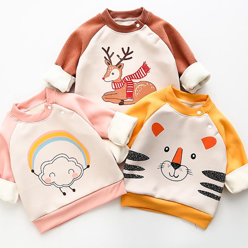 Animal Pattern Fleece-lined Sweatshirt for Toddler Girl - PrettyKid