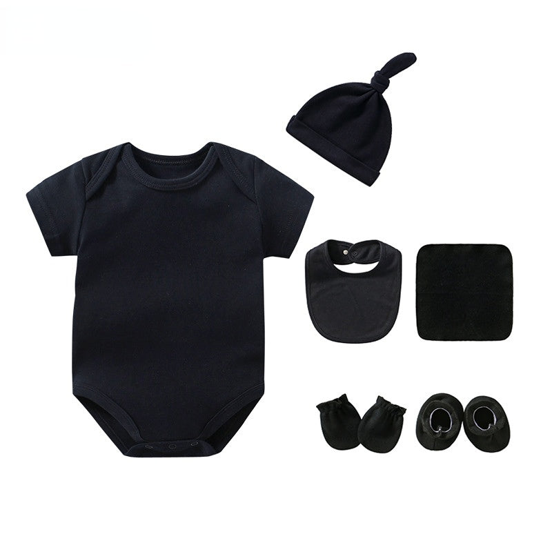 Summer Baby Solid Cotton Round Neck Short Sleeve Fart Bodysuit Newborn Clothing Set - PrettyKid