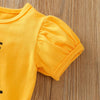 Baby Girl Letter Print Puff Sleeve T-shirt & Sunflower Print Shorts - PrettyKid
