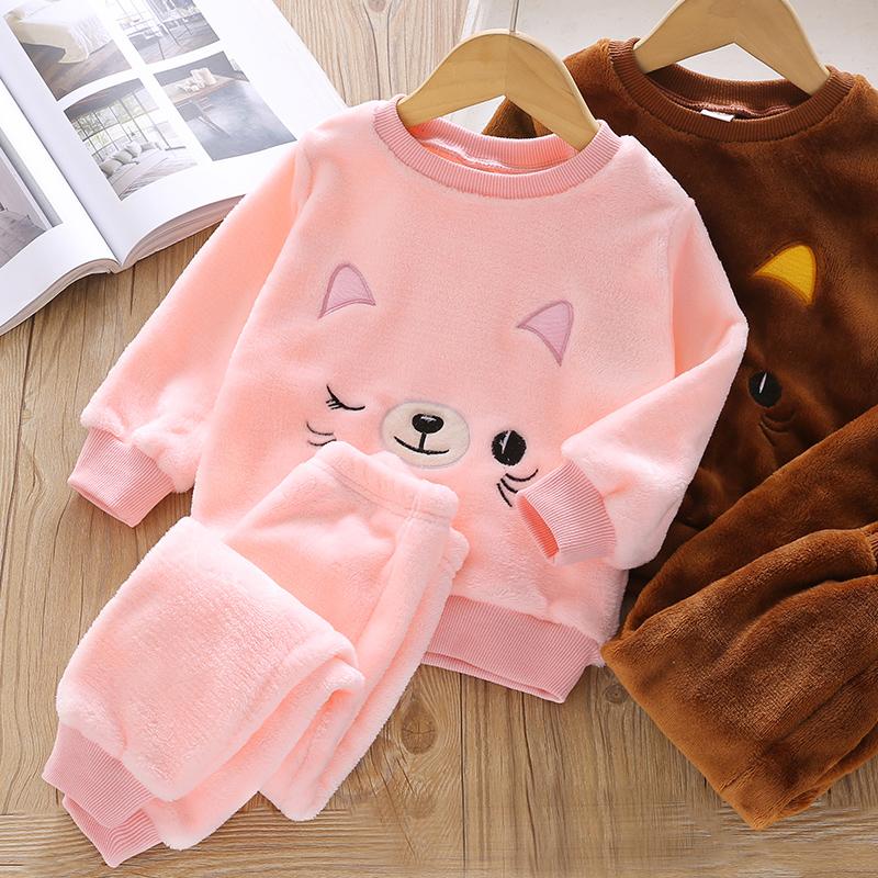 2-piece Animal Pattern Fleece-lined Pajamas Sets for Toddler Girl - PrettyKid
