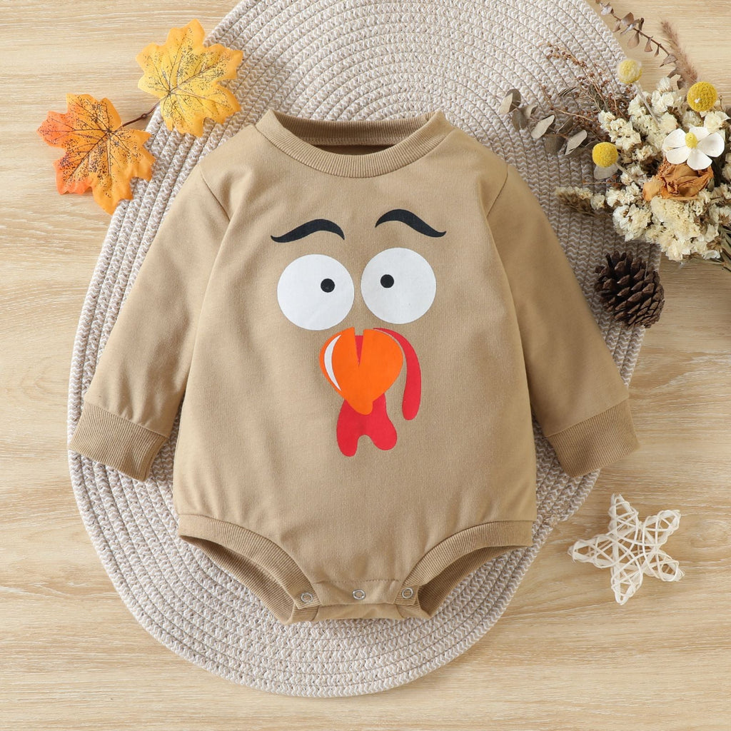 0-24M Baby Boy Onesies Thanksgiving Cartoon Turkey Head Print Long Sleeve Bodysuit Wholesale Baby Clothing - PrettyKid