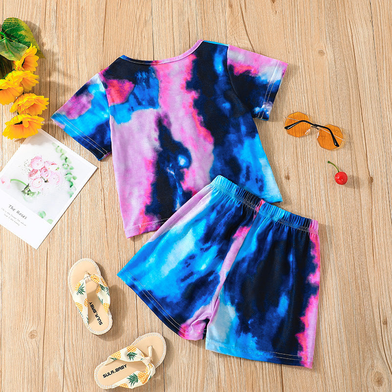 5-14Y Kid Girls Tie Dye Knot Hem T-Shirts & Shorts Wholesale Kids Boutique Clothing - PrettyKid
