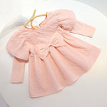 baby clothing sets wholesale Baby Girl Bowknot Decor Solid Color Dress - PrettyKid