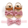 3-18M Sequin Bow Sandals & Headband Walking Shoes For Baby Girl - PrettyKid