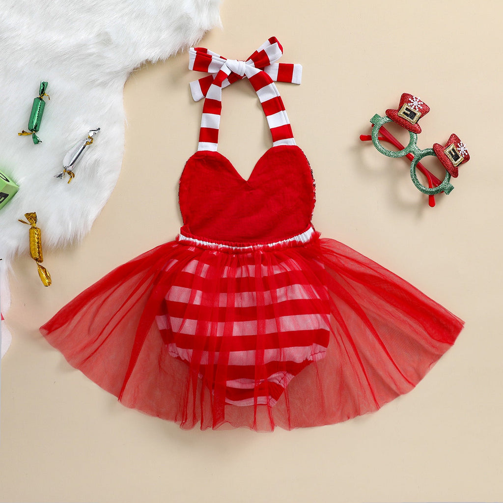 Christmas Colorblock Mesh Baby Girl Jumper - PrettyKid