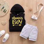 6-24M Baby Boys Sets Mama'S Boy Print Sleeveless Hooded Top & Shorts Wholesale Baby Boutique Clothing - PrettyKid