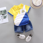 2-piece Color-block Polo Shirt & Short Jeans for Children Boy - PrettyKid