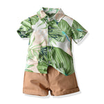 Boys Hawaii Color Blocking Single Breasted Shirt And Plain Shorts Beachwear Wholesale Toddler Boy Sets - PrettyKid