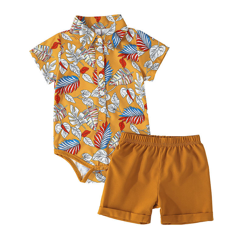 3-24M Baby Boy Lapel Shirt Plain Shorts Baby Boy Clothing Sets Trendy Baby Clothes Wholesale - PrettyKid