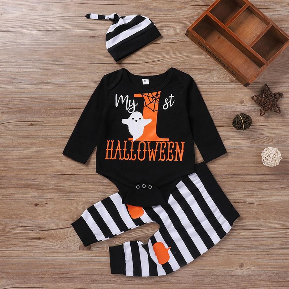 Baby Boy Halloween Letter Printed Romper & Trousers & Hat Wholesale Baby Clothes Usa - PrettyKid