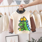 Boys Pear Dinosaur Pattern Stripe High Neck Long Sleeves Top Boys Wholesale Clothes - PrettyKid