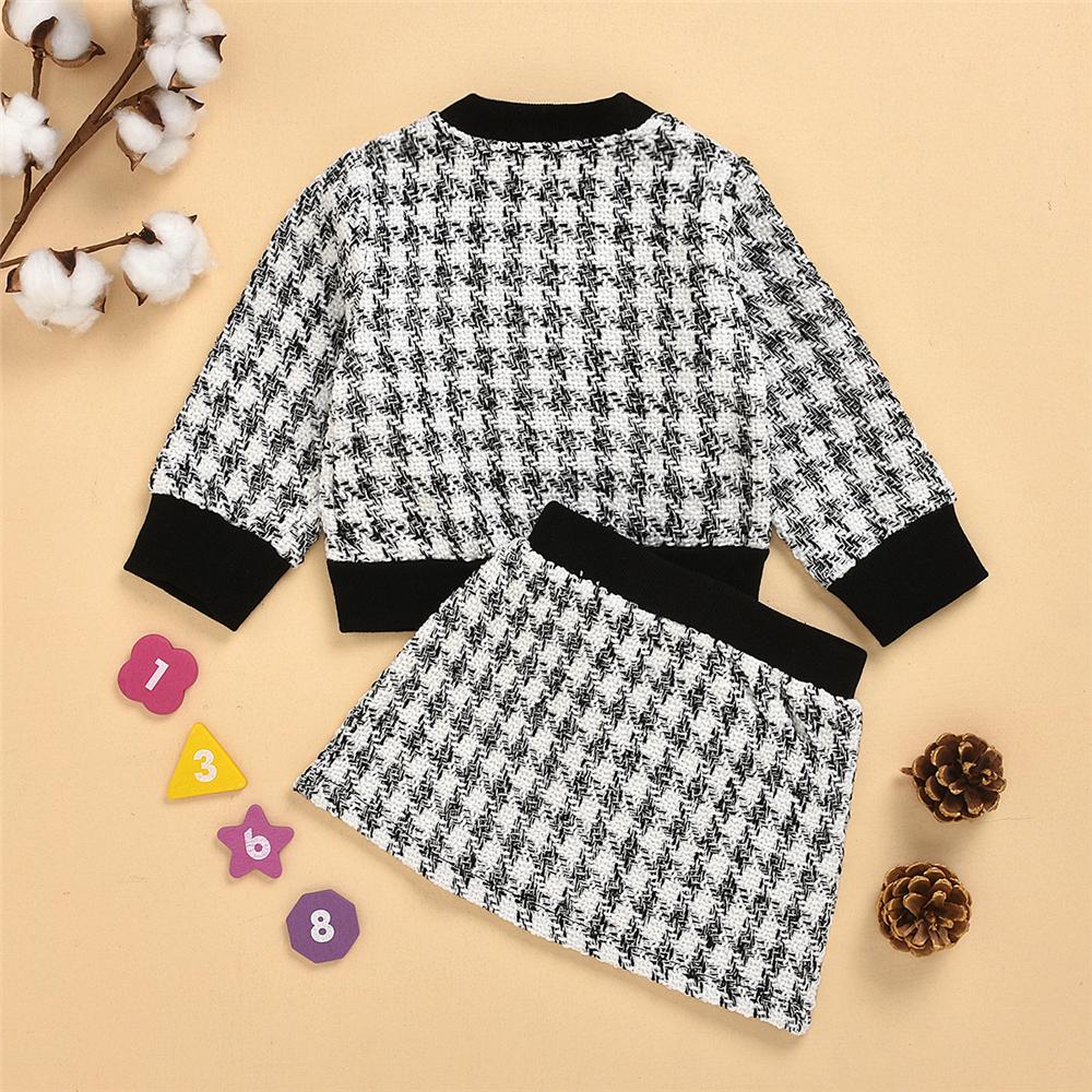 Toddler Girls Button Cardigan Plaid Long Sleeve Coat & Skirt Girl Wholesale - PrettyKid