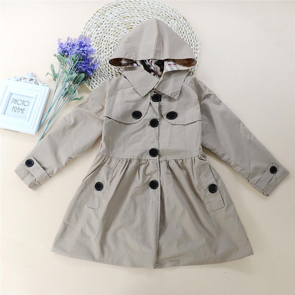 Toddler Girls Button Hooded Long Sleeve Coat Wholesale Clothing For Girls - PrettyKid