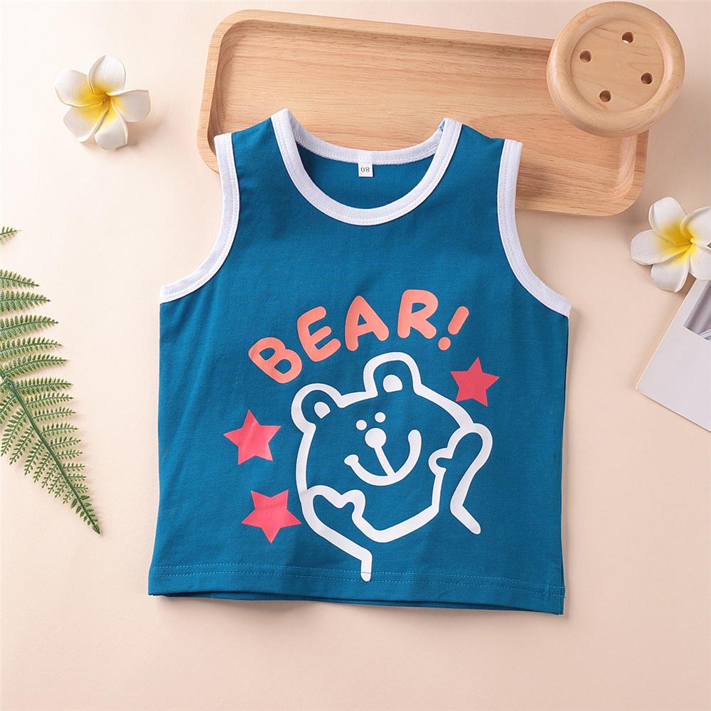 Boys Cartoon Bear Printed Sleeveless Top Wholesale Toddler Boy clothes - PrettyKid