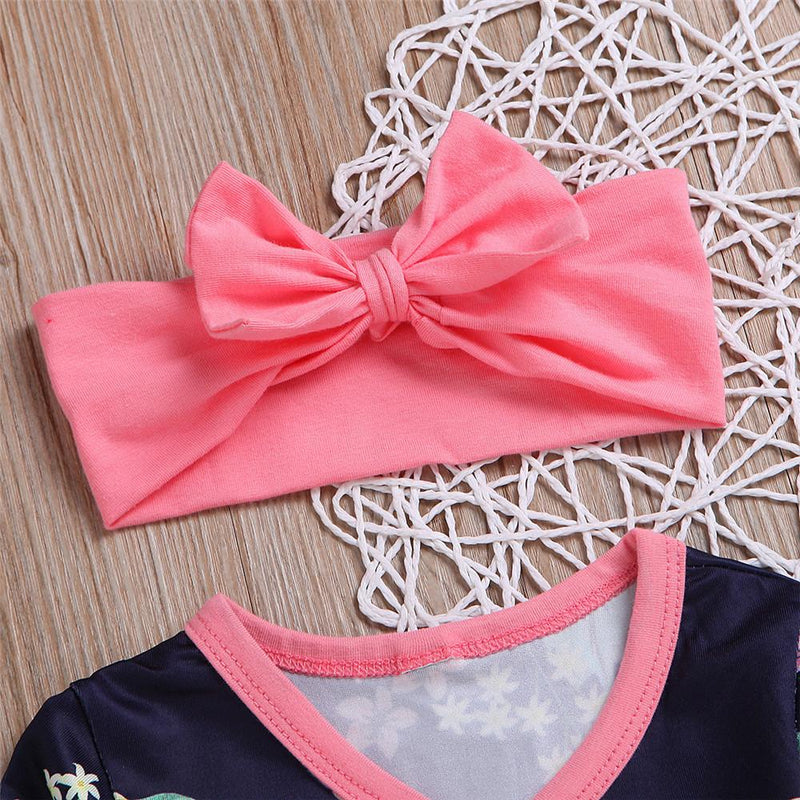 Baby Girls Floral Printed Sweet Long Sleeve Romper & Headband - PrettyKid