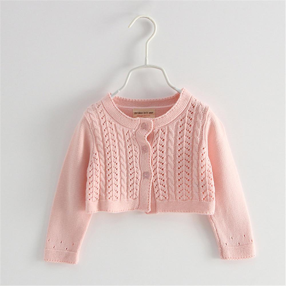 Girls Hollow Out Long Sleeve Solid Cardigan Sweaters - PrettyKid