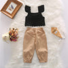 Girls Lace Flying Sleeve Solid Color Top & Trousers Trendy Kids Wholesale clothes - PrettyKid