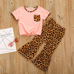 Girls Leopard Printed Short Sleeve Top & Bell Trousers Toddler clothes Wholesale - PrettyKid