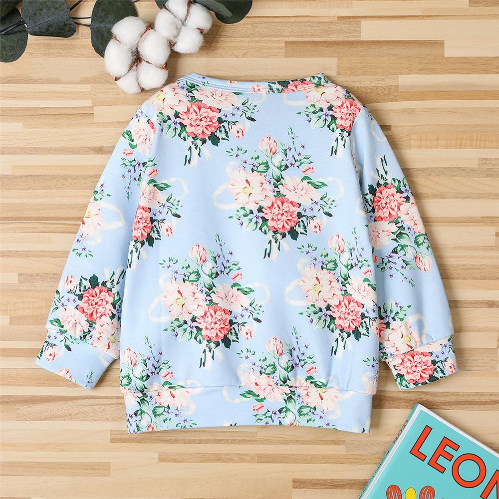 Girls Long Sleeve Floral Printed Crew Neck Top Wholesale Clothing For Girls - PrettyKid