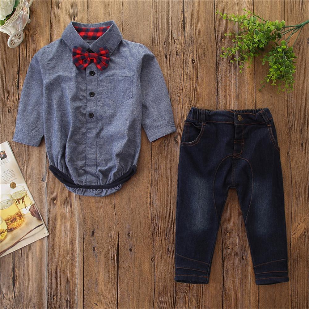 Baby Boys Long Sleeve Little Gentleman Shirt & Jeans Wholesale - PrettyKid