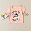 2023 Easter New European and American Girls' Set Letter Rabbit Print Short Sleeve Top Black Pants Two Piece Set - PrettyKid