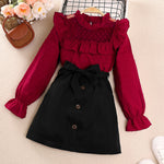 Girls' Mesh Lace Patchwork Top Skirt Two-piece Set