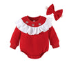 Baby Girls Solid Color Lace Snowflake Print Long-sleeved Jumpsuit Christmas - PrettyKid