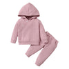 Baby Solid Color Slant Button Hooded Pants Pajamas Set - PrettyKid
