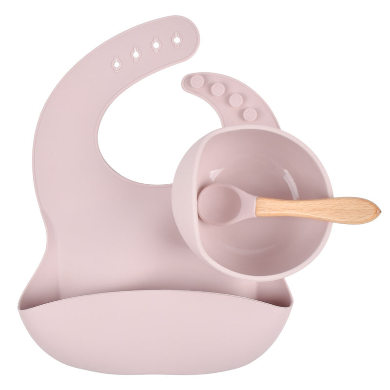 Baby Food Grade Silicone Bib Bowl Spoon Tableware Set - PrettyKid