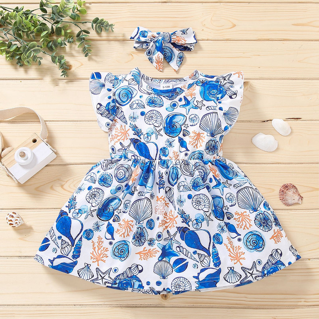 Toddler Girls Lovely Marine Animal Print Dress - PrettyKid