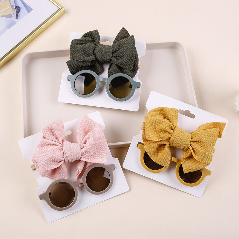 Children's Headwear Bow Nylon Hair Sunglasses Two-piece Set