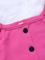 Cotton Knitted Fly Sleeve Top+leather Shorts, Belt, Three-piece Set for Girls