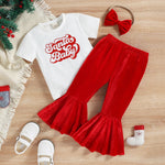 Toddler Kids Girls Christmas White Printed Short-sleeved T-shirt Flared Pants Set - PrettyKid