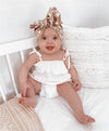 Baby Girls Linen Cotton Solid Color Ruffled Suspender Jumpsuit - PrettyKid