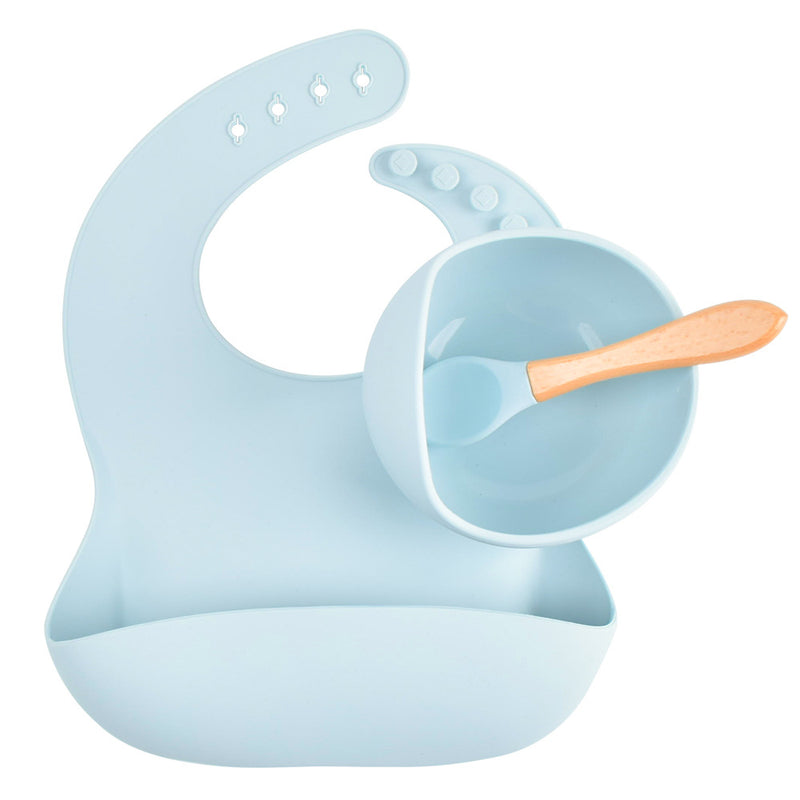 Baby Food Grade Silicone Bib Bowl Spoon Tableware Set - PrettyKid