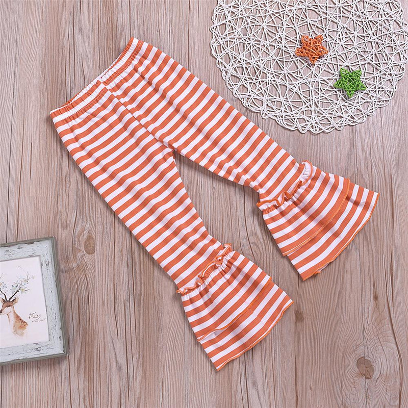Girls Pumpkin Printed Long Sleeve Tops & Striped Trousers - PrettyKid