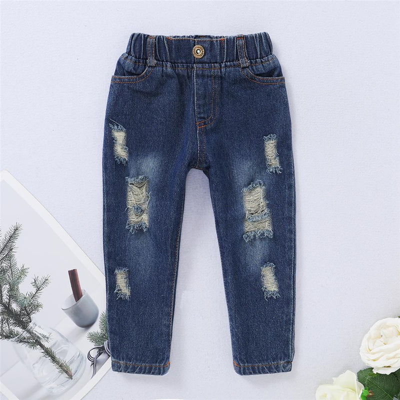 Baby Girls Rose Floral Printed Long Sleeve Top & Ripped Jeans Wholesale Baby Boutique Items - PrettyKid
