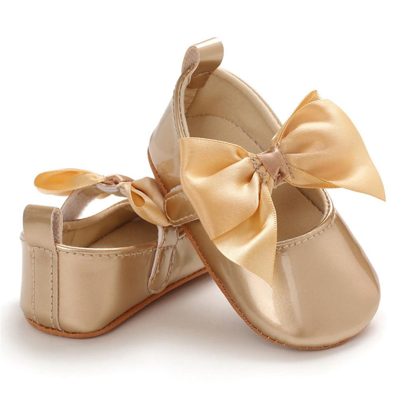 Baby Girls Solid Bow Decor Soft Flats Shoes - PrettyKid