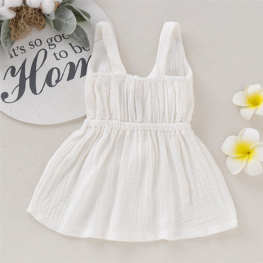 Girls Solid Color Bow Decor Sleeveless Dress Wholesale Baby Girl Clothes - PrettyKid