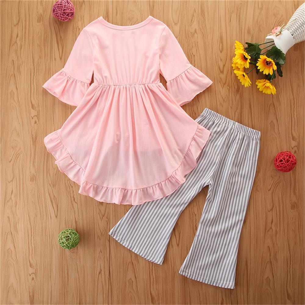 Girls Solid Color Top & Striped Trousers Wholesale Girls Clothing - PrettyKid